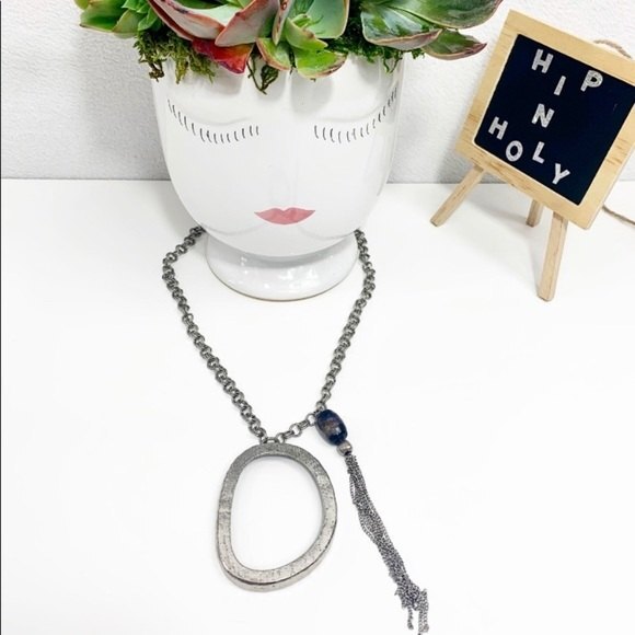 CHICO’S SILVER PENDANT NECKLACE WITH BLUE STONE - Picture 1 of 5